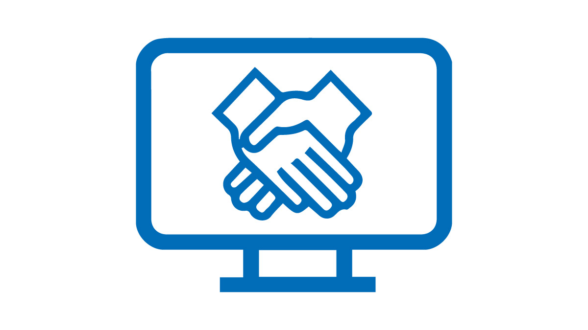 Screen with handshake icon