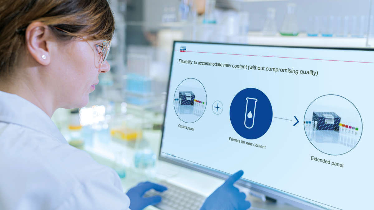 Female scientist working on a computer in a laboratory