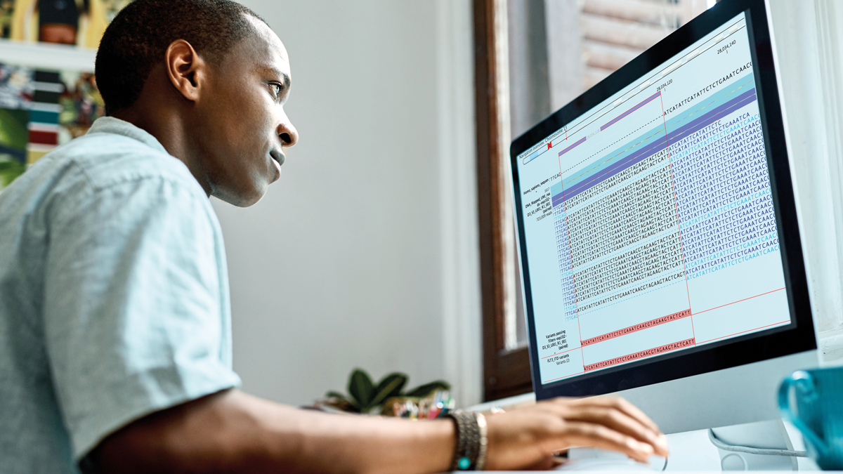 Person in front of a computer screen, using CLC GWB software