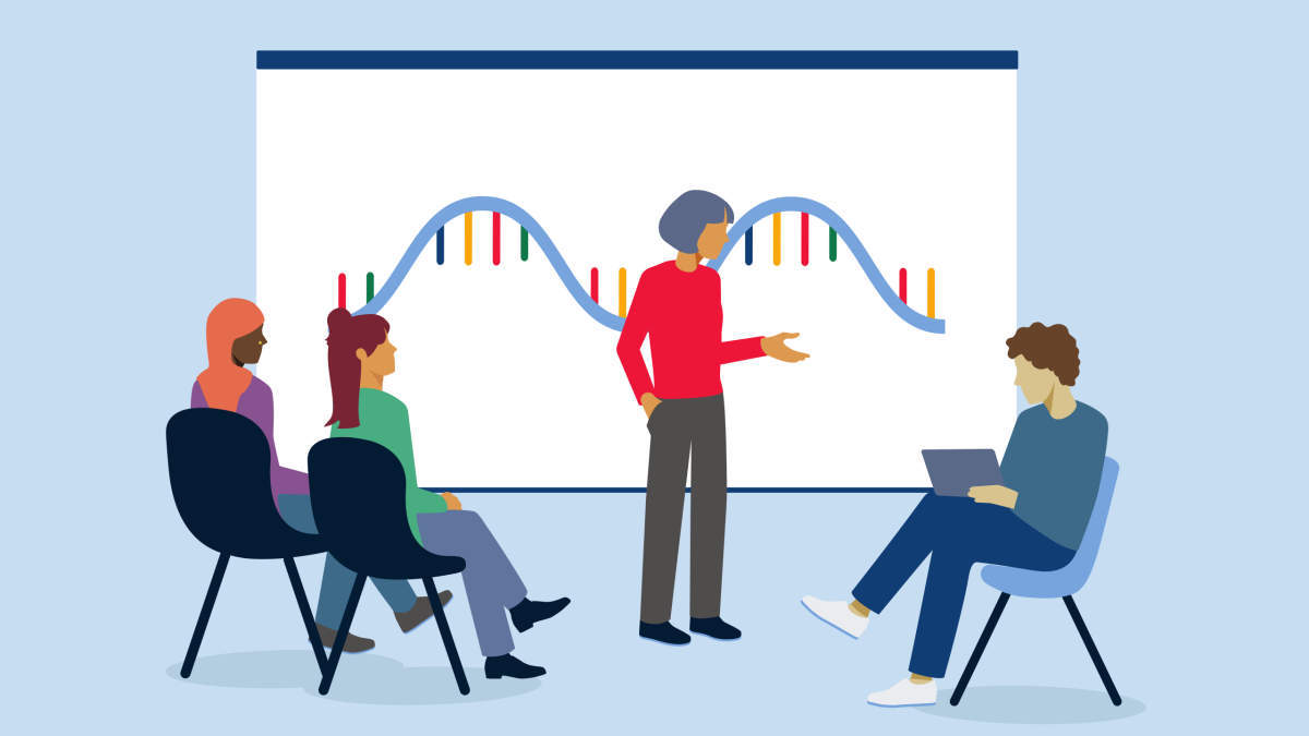 Illustration showing a teacher helping a student in troubleshooting low RNA yield