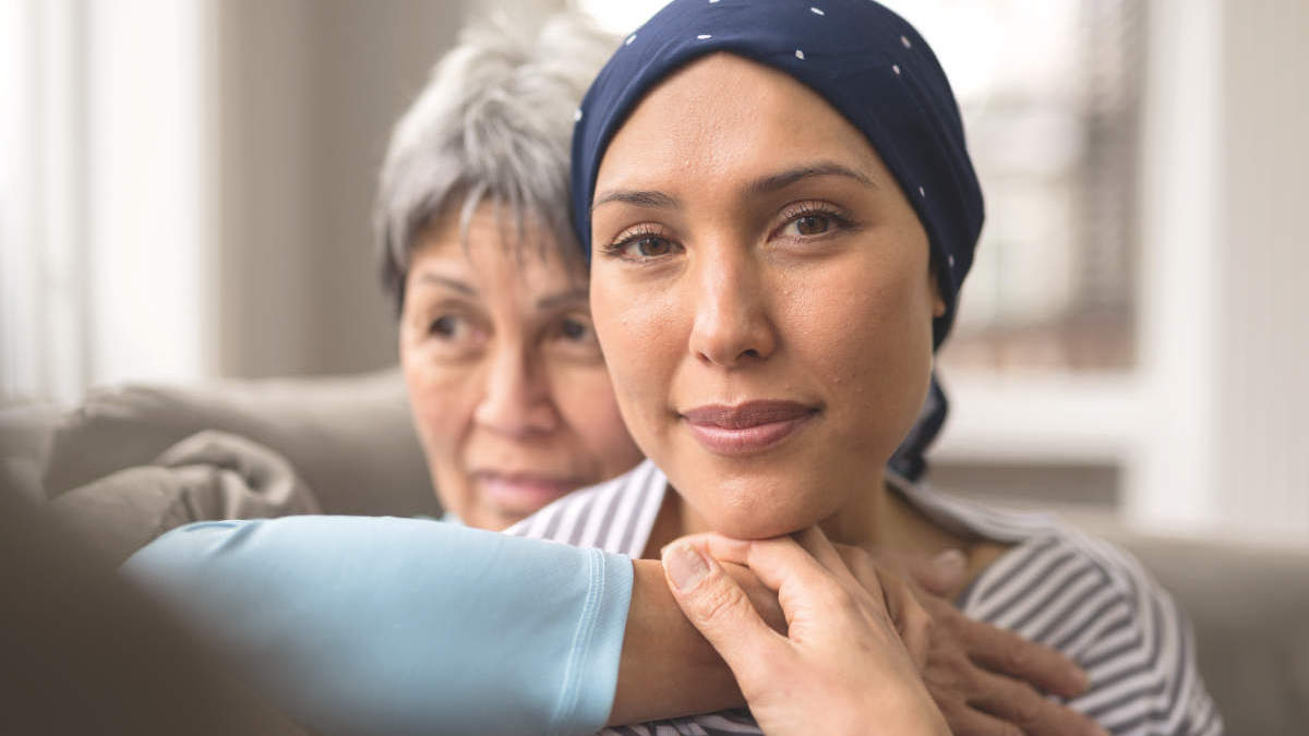 An ethnic woman wearing a headscarf