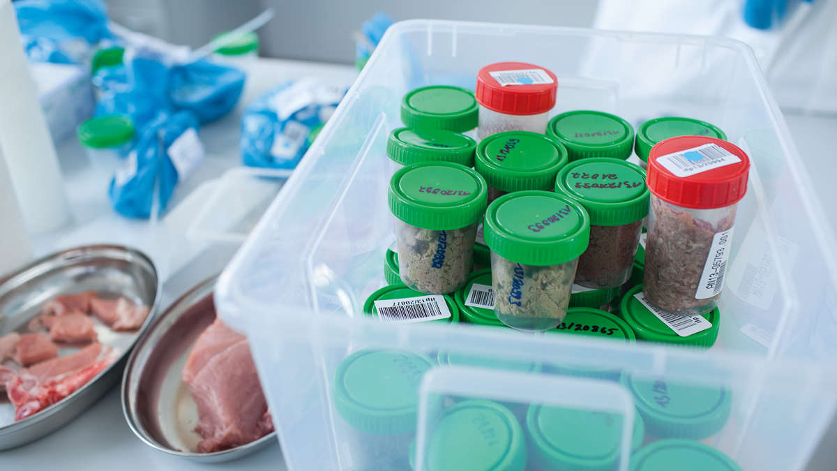 Applied testing, food safety testing, sample collection from salami